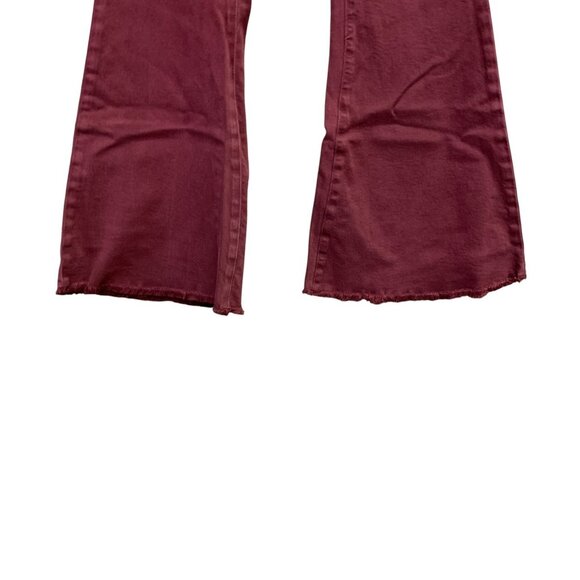 Dear John Womens 28 Vivian Super Flare Jeans Rust Red High Rise Denim Raw Hem - Picture 10 of 16